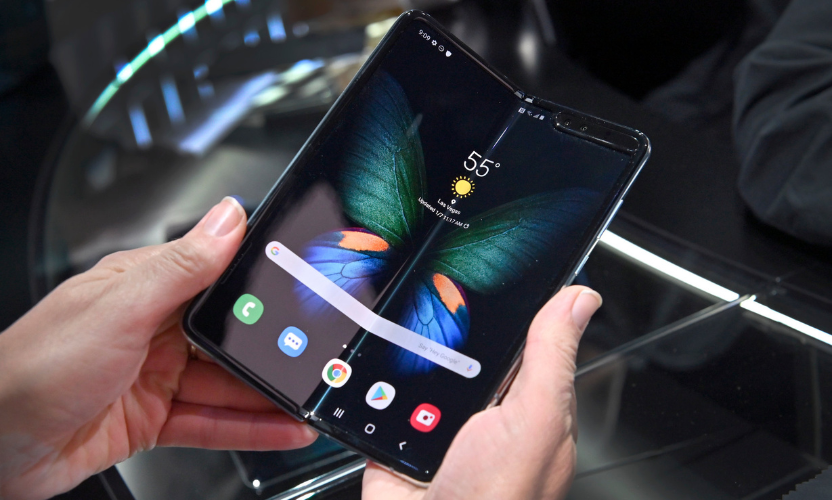 Close-up view of smartphone hinge technology in foldable device