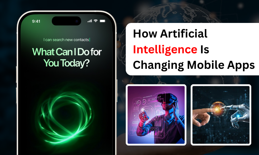 Artificial intelligence in mobile apps concept illustration