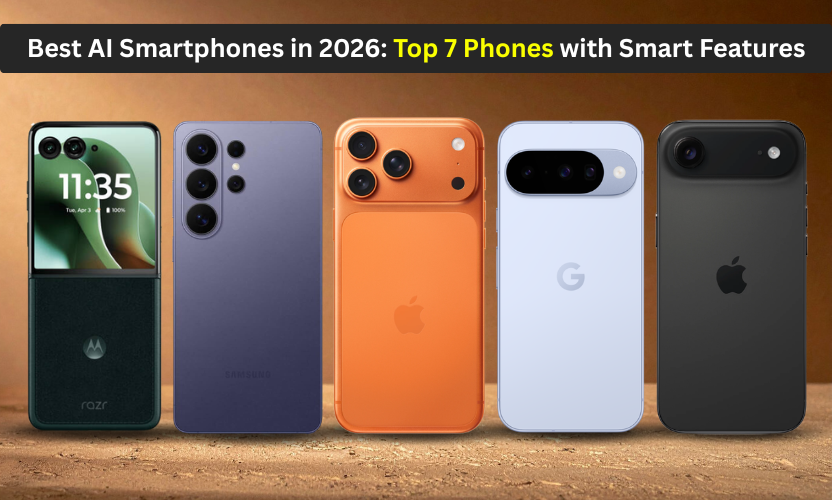 Best AI smartphones 2026 featuring Samsung Galaxy, iPhone, and Google Pixel with smart AI features