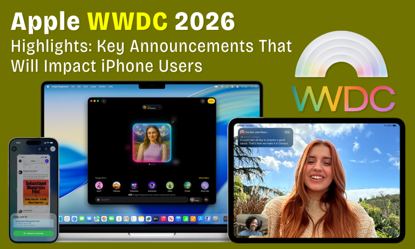 Apple WWDC 2026 Highlights showing iPhone AI features and iOS updates