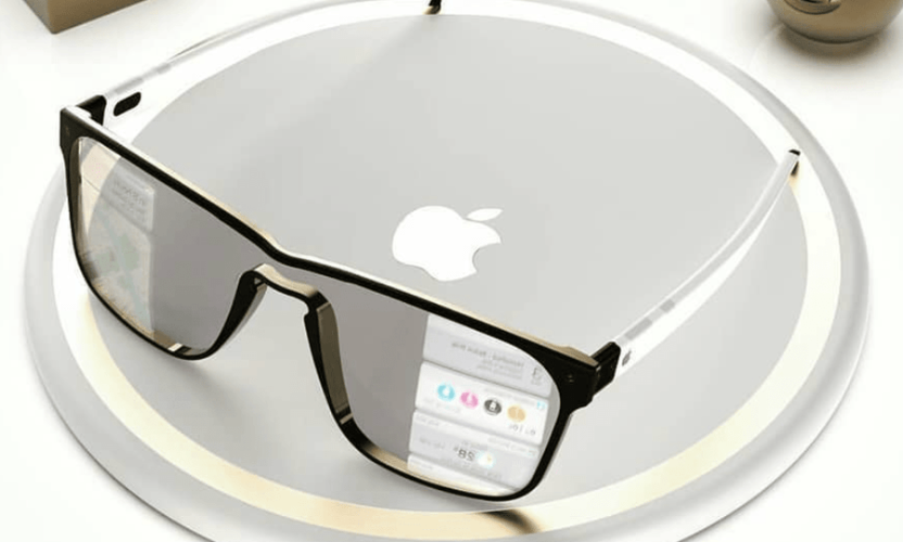 Future smart glasses concept showing Apple AR interface