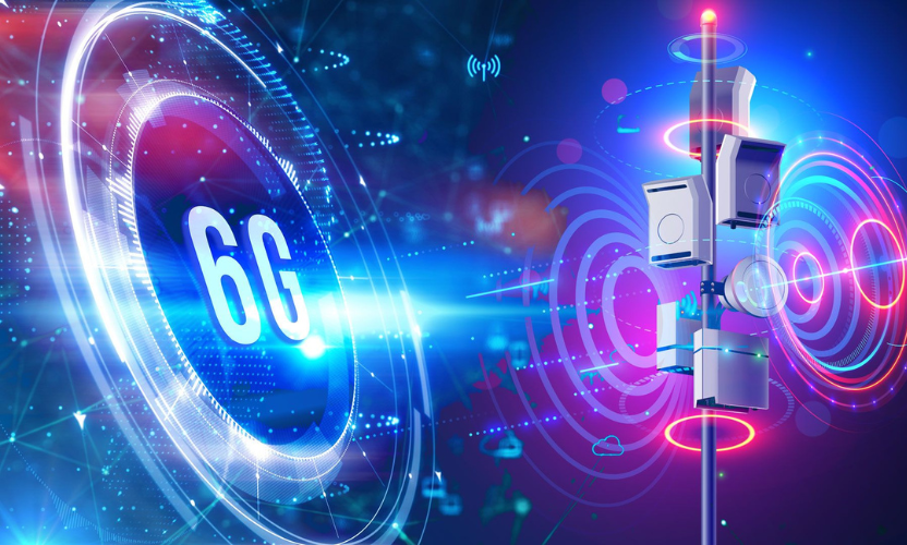 Illustration of 5G and 6G mobile networks powering smart cities and connected devices