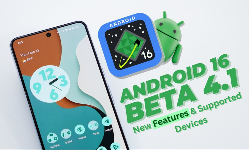 Android 16 features and supported devices displayed on a modern smartphone screen