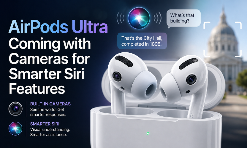 AirPods Ultra with cameras concept showing smarter Siri features