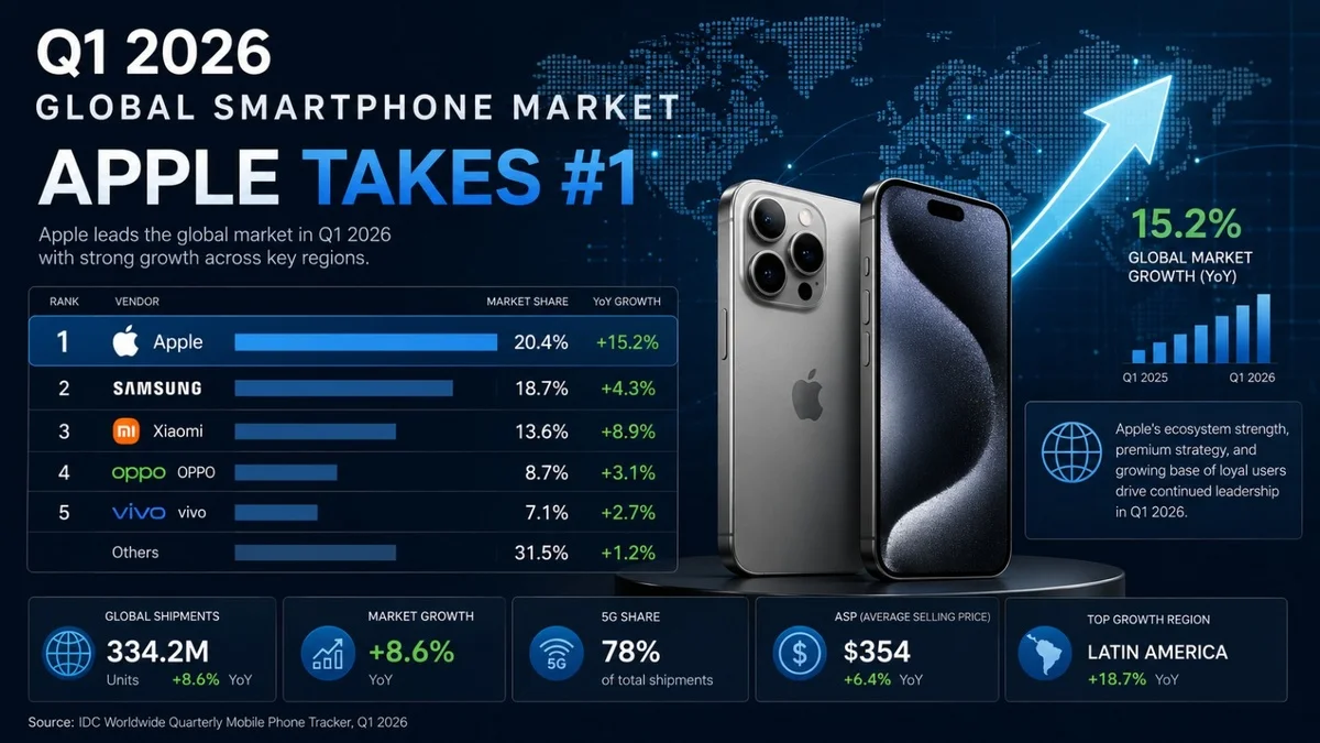 Apple global smartphone market growth chart showing iPhone demand and Q1 2026 shipments