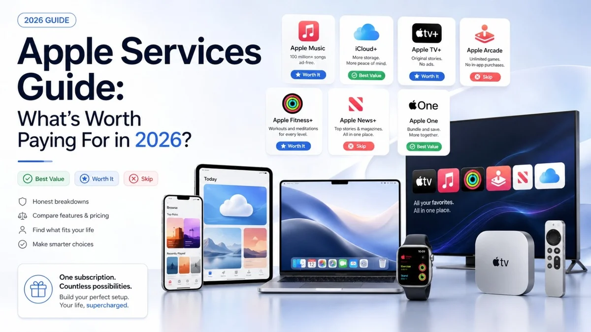 Apple One subscription bundle displayed on iPhone with iCloud, Music, TV and Arcade icons