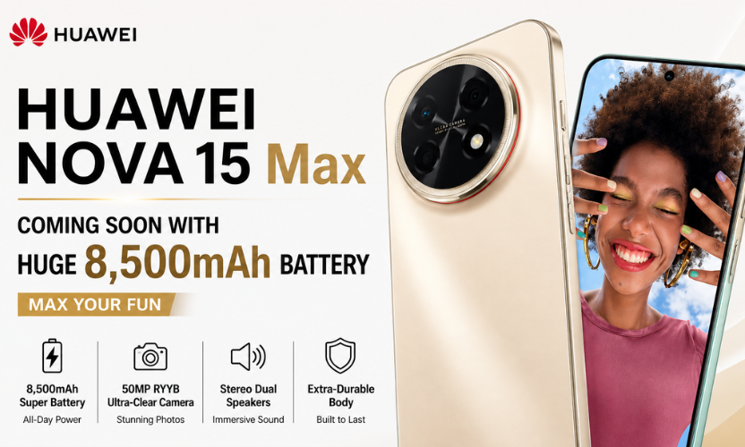 Huawei Nova 15 Max design with 8500mAh battery highlight