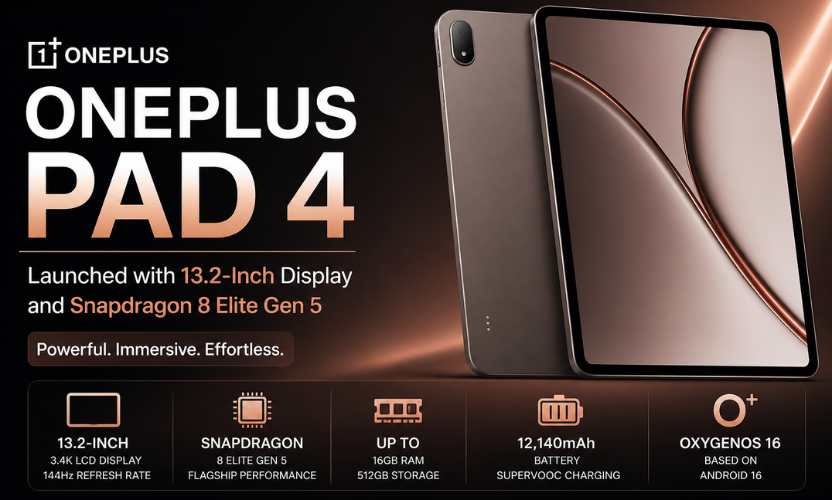 OnePlus Pad 4 with 13.2-inch display and Snapdragon 8 Elite Gen 5