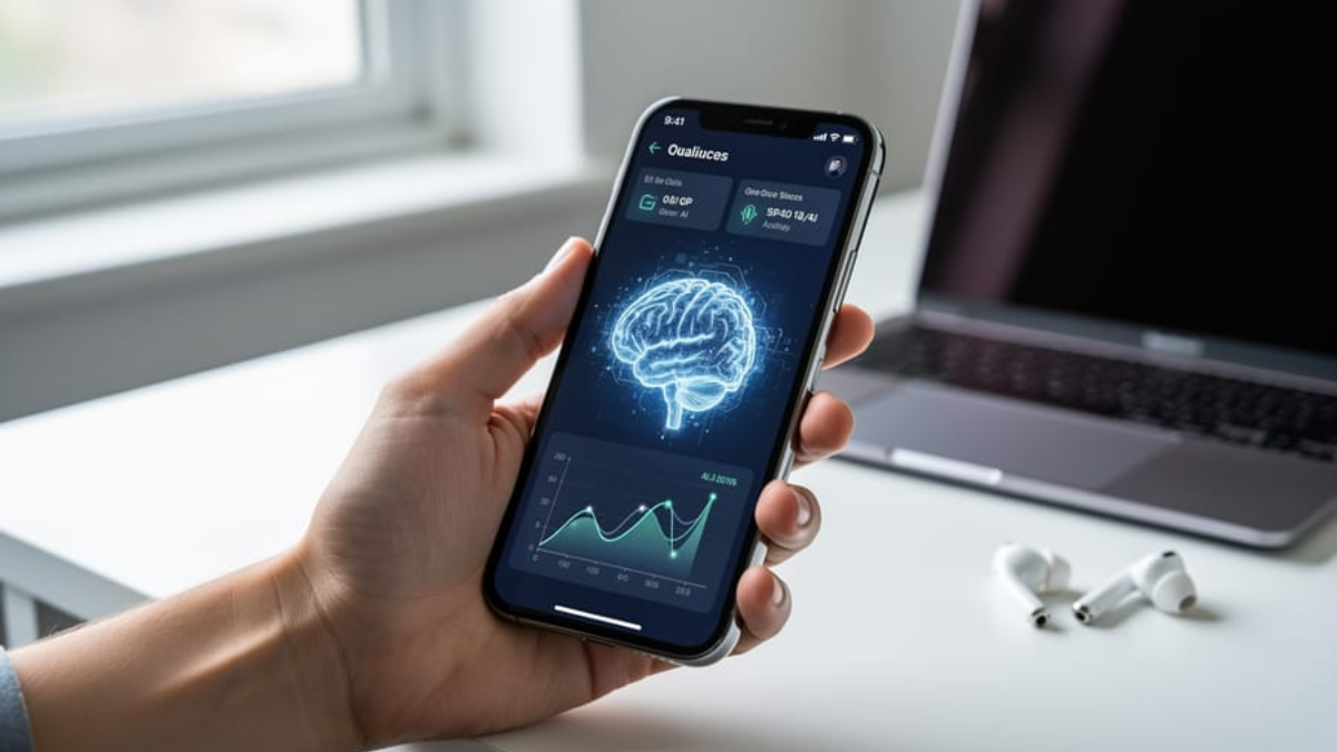 AI device smartphone showing smart assistant features and futuristic mobile technology