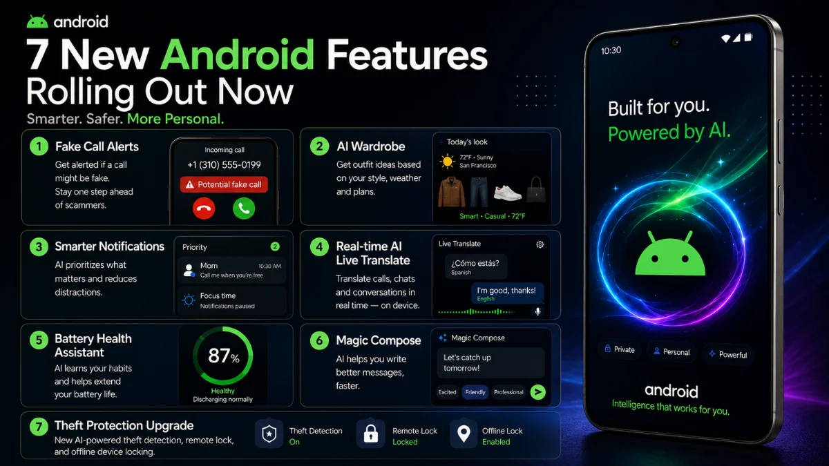 Android phone showing fake call detection and Circle to Search