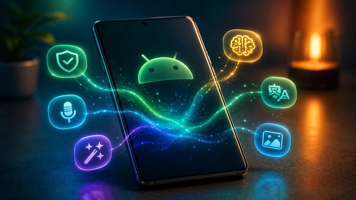 Android phone showing AI scam protection and visual search