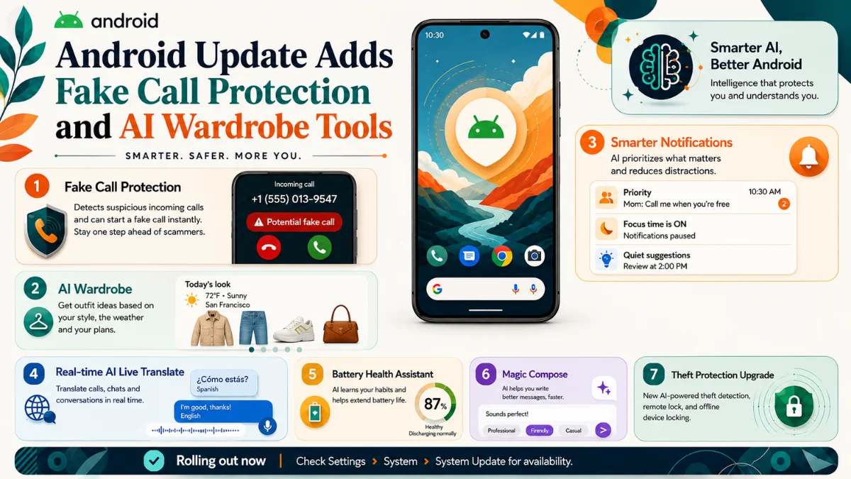  Android Update Adds Fake Call Protection and AI Wardrobe Tools