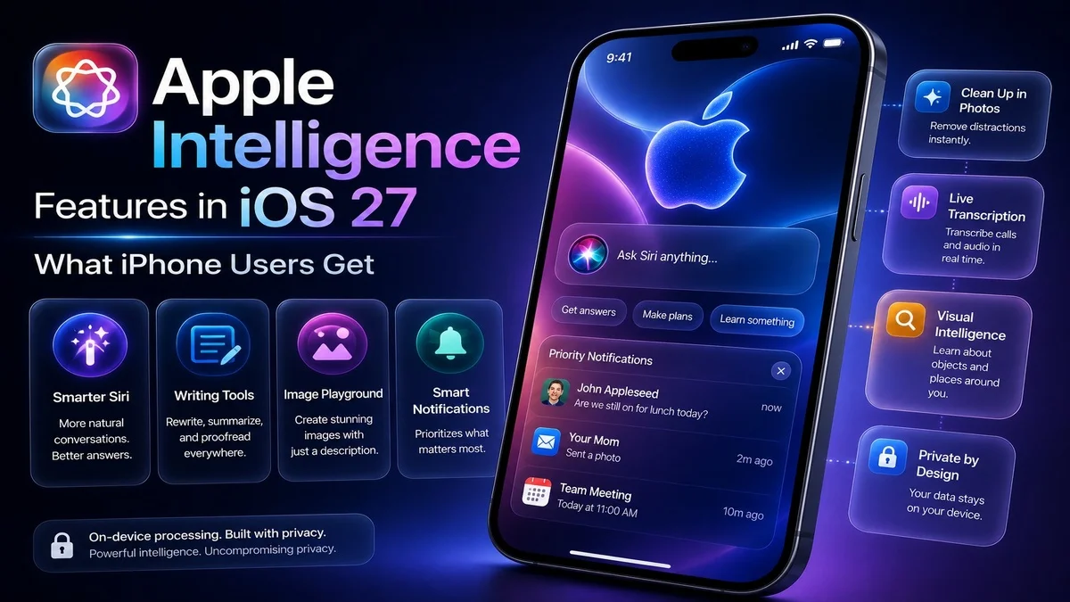 Apple Intelligence photo editing and app actions in iOS 27
