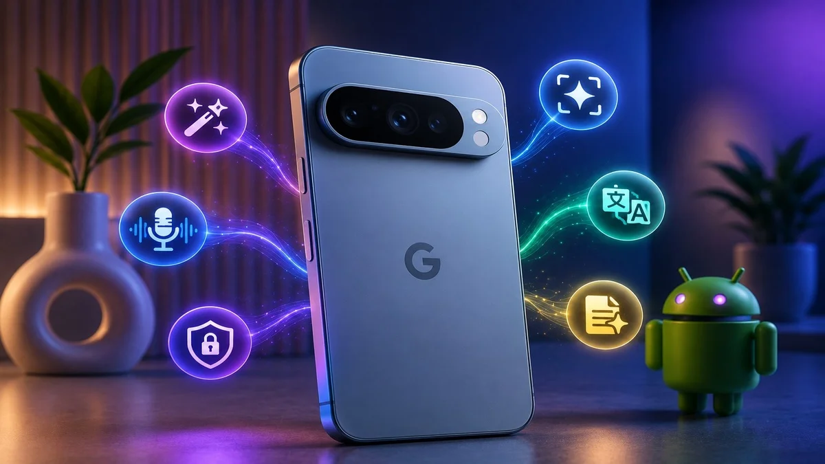 Pixel 10 phone showing AI camera and voice translation