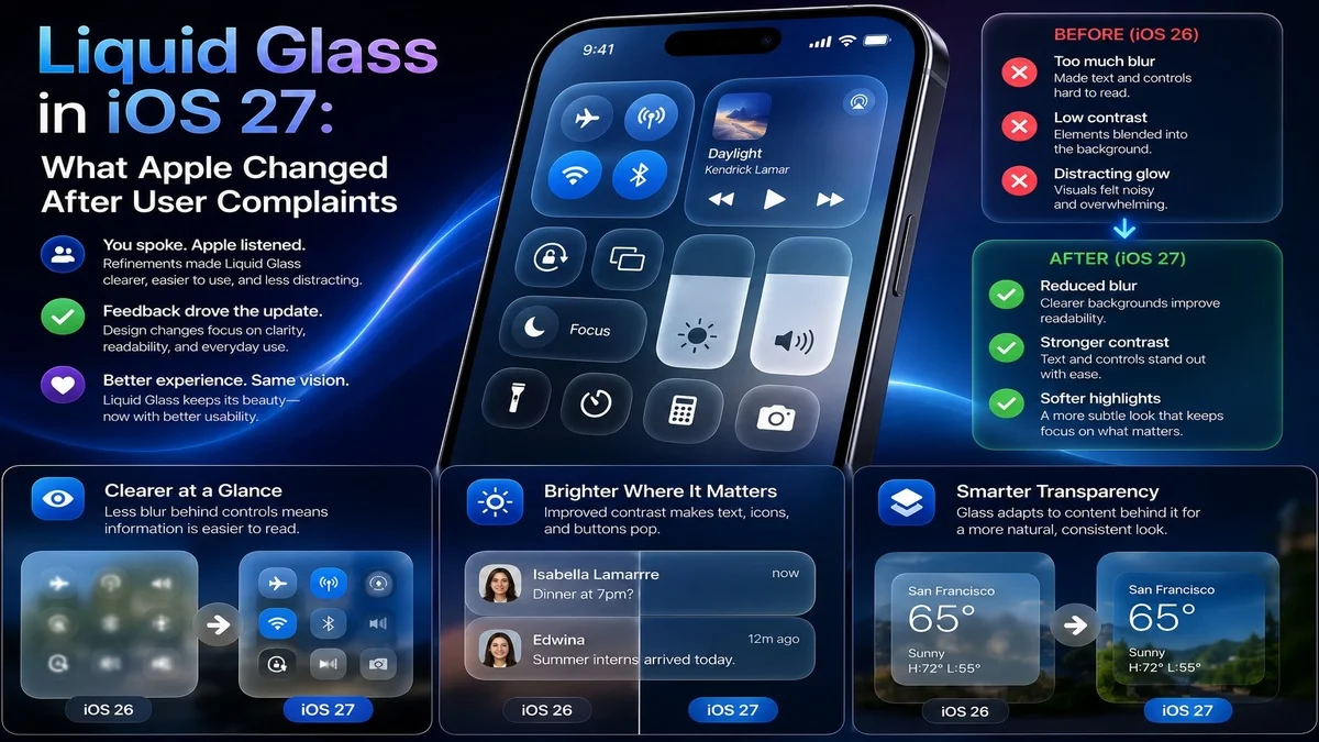 Apple Liquid Glass design changes in iOS 27