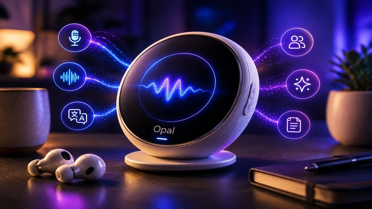 Opal AI audio device shown as future tech gadget
