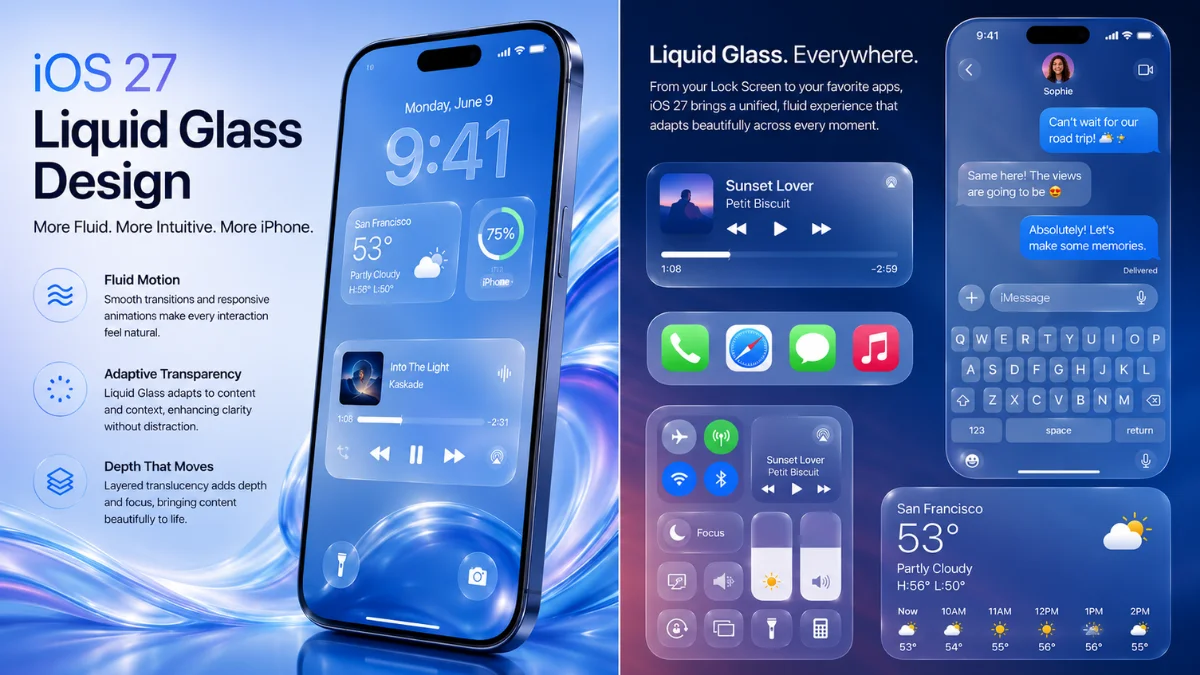 iOS 27 Liquid Glass interface rumour showing smoother iPhone design