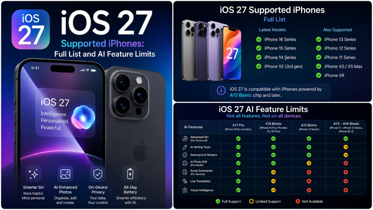  iOS 27 Compatibility: Full iPhone List and AI Feature Limits